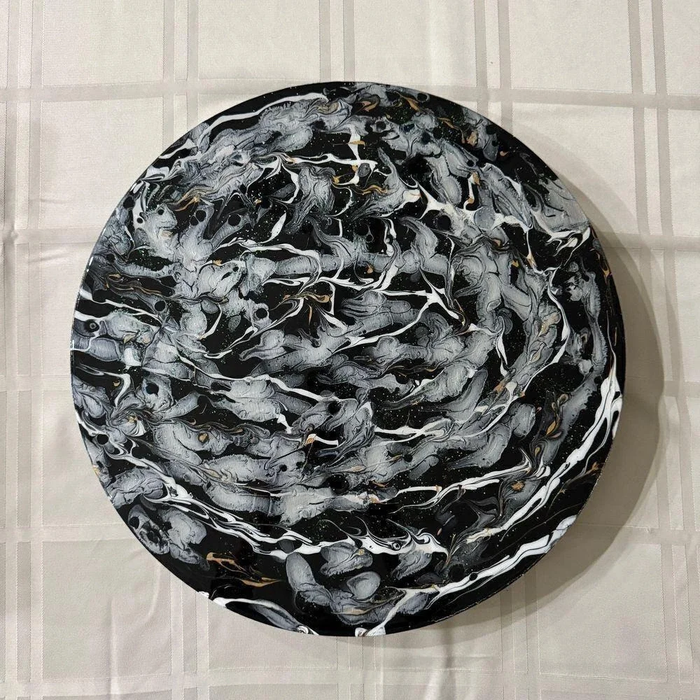 Handpainted Lazy Susan 18 Inch Metallic‎ Abstract Art Functional Decor